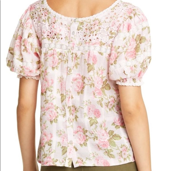 LoveShackFancy Concord Pink Floral Puff Sleeve Top - Picture 6 of 16